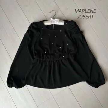 MARLENE JOBERT 펄 장식 페플럼 블라우스 어깨 개더
