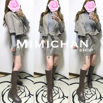 코디 세트 셋업 체크 자켓 스커트 터틀넥 니트