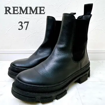 REMME 사이드 고어 부츠 첼시 부츠 미들 통굽 천연 가죽 블랙 37