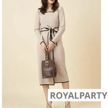 ROYALPARTY 배색 파이핑 긴팔 니트 원피스