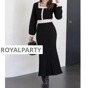 ROYALPARTY 배색 플리츠 머메이드 원피스