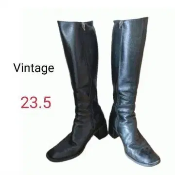 새상품급 [빈티지] 가죽 롱 부츠 사이드 지퍼 23.5cm Y2K