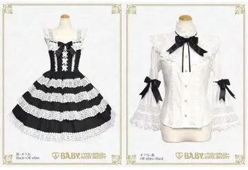 BABY 엘리자베스 오버롤 스커트 블라우스 오프화이트 x 블랙