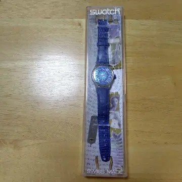 Swatch 파란색 가죽 아날로그 시계