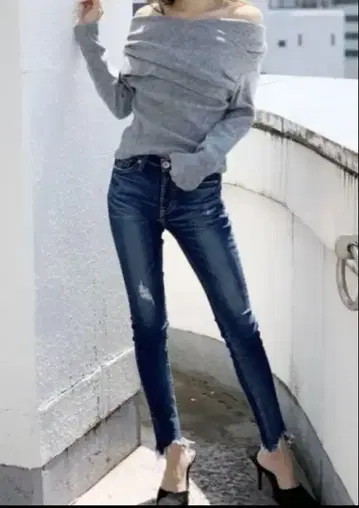 GYDA 데미지 가공 스키니 데님