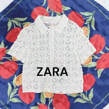 자라 ZARA 크로셰 폴로 니트 M 아이보리 크롭 기장