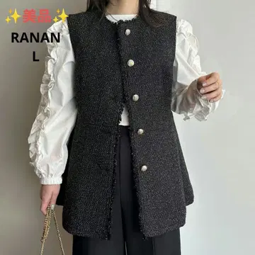 새상품급 RANAN 페플럼 트위드 베스트 블랙 L 포멀