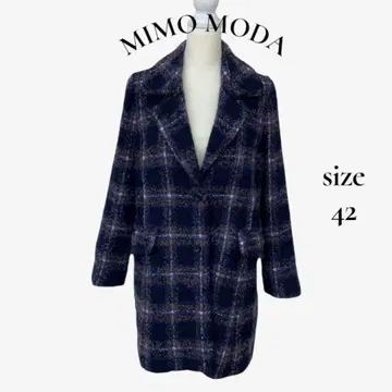 MIMO MODA 미모모다 여성용 체크 체스터 코트 네이비