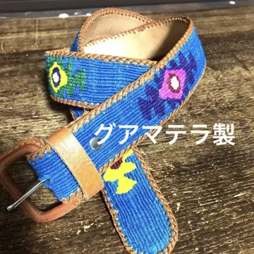 과마테라제 네이티브 꽃무늬 자수 가죽 벨트 천연 가죽