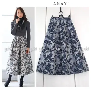 ANAYI 보타니컬 자카드 턱 스커트 36