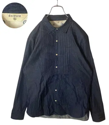 일본제 EDIFICE 인디고 블루 컬러링 x 드레이프 디자인 드레스 셔츠
