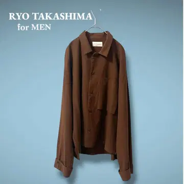 RYO TAKASHIMA 오픈 카라 셔츠 울 커프스 소매 브라운 L