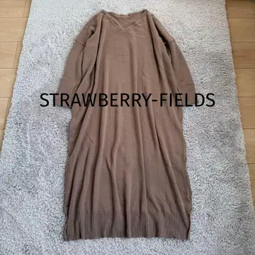 스트로베리 필드 롱 니트 원피스 V넥 실크 혼방
