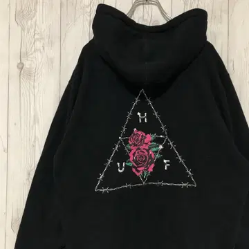 HUF 하프 후드티 후디 양면 프린트 블랙 L 스트릿
