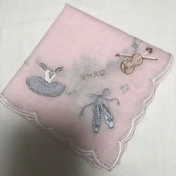 [ 미사용 ] WAKO 발레 모티브 자수 손수건 핑크