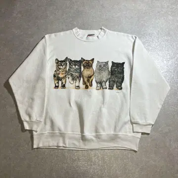80s 90s USA제 ONEITA 맨투맨 고양이 무늬 오니타 애니멀