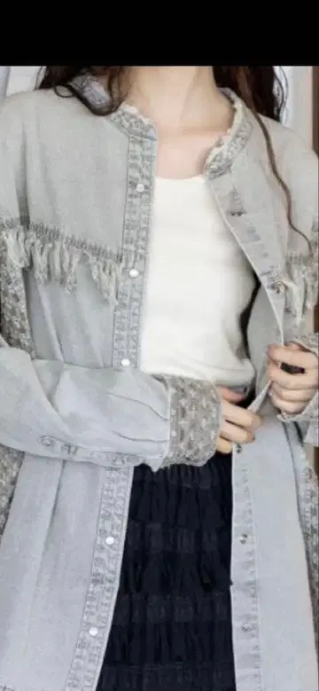 니코앤드 리메이크 데님 셔츠 그레이