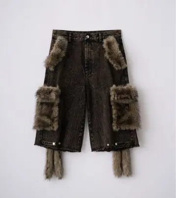 GRANCY 퍼 포켓 디자인 하프 데님 카고 팬츠 S 사이즈