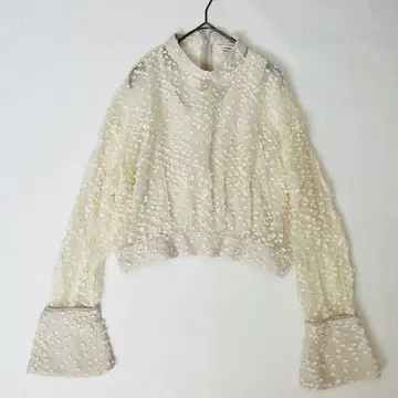 CLANE 이너 포함 SNOW DOT JACQUARD TOPS 시어