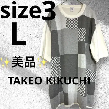 새상품급 일본제 TAKEO KIKUCHI 체크 무늬 T셔츠 그레이 계열