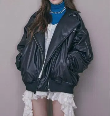 jouetie 인조 가죽 라이더 MA-1 자켓 블루종