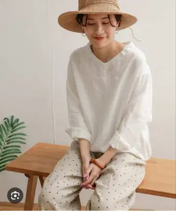 어반 리서치 도어스 린넨 백 턱 풀오버 린넨 100% 화이트