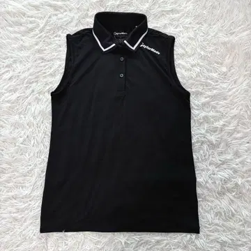 테일러메이드 피케 셔츠 슬리브리스 블랙 카라 부착 골프웨어