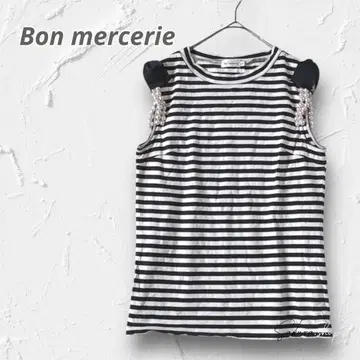 R3396 [ 본머스리 ] 보더 탱크탑 펄 리본 38 화이트 블랙