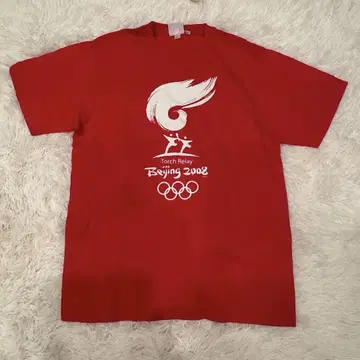 택 포함 미사용 새상품 베이징 올림픽 2008 티셔츠 빨간색