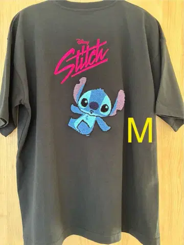 새상품 M Disney 스티치 남성용 T셔츠 블랙 사가 자수 블랙