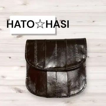 HATO HASI 다크 브라운 2단 접이식 지갑 소가죽 가죽