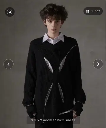 [ GRANCY ] 지퍼 디자인 비대칭 니트 블랙 S 그랑시