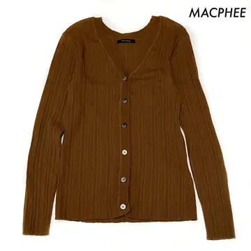MACPHEE 맥피 긴팔 가디건 V넥 리브 소재 브라운