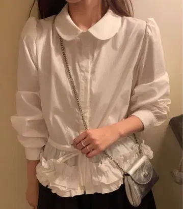 디어벨 Achic 파란 격자 무늬 & 화이트 무지 블라우스