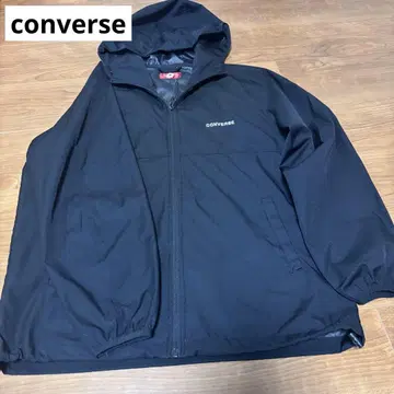 CONVERSE 나일론 자켓 블랙 L 사이즈 경량 후드 방풍 발수