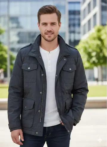 TOMMY HILFIGER 다크 그레이 퀼팅 자켓