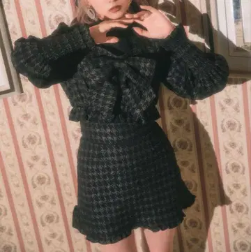 bubbles 체크 자카드 셋업 블랙