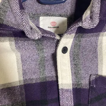 PULL&BEAR 긴팔 플란넬 셔츠 보라색 화이트 체크