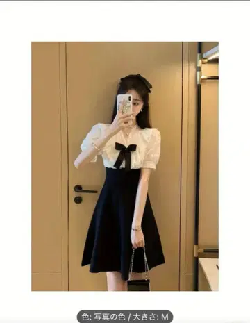 새상품 리본 포함 레이스 반팔 미니 원피스 M