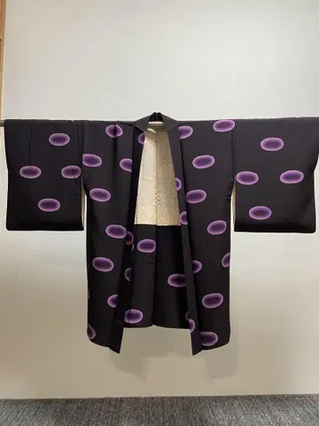 보라색 원 무늬 겉옷 앤티크 기모노