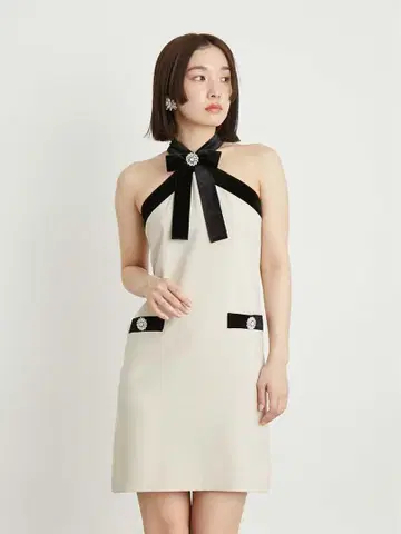 릴리 브라운 비쥬 장식 리본 미니 원피스