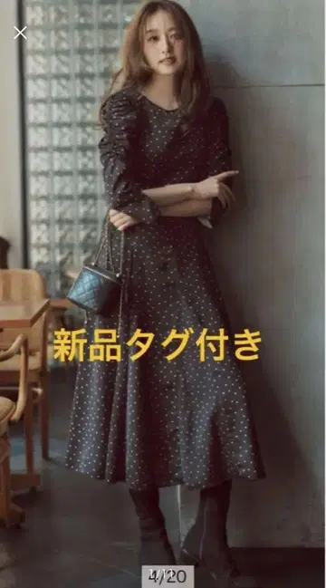 택 포함 새상품 JUSGLITTY 파이핑 시어 원피스 도트 무늬 블랙 2