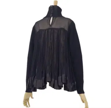 Sacai 니트 스웨터 도킹 플리츠 시스루 상의 블랙