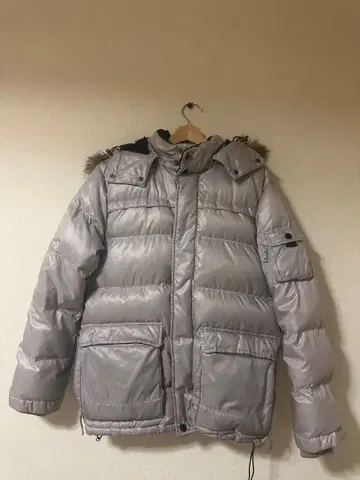 실버 다운 자켓 퍼 척 포함 드로 코드 포함 y2k 헤이세이