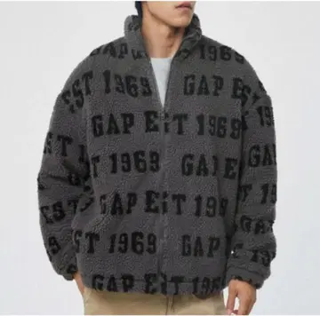 GAP 플리스 보아 자켓 그레이 로고 프린트 M
