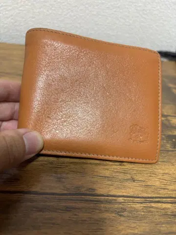 일비종떼 이단 접이식 지갑 카멜 천연 가죽 코인 케이스 포함