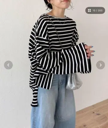 wee9s 와이드 슬리브 오버 사이즈 보더 티