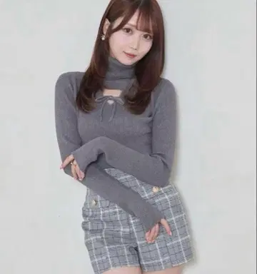 ribbon point turtle knit tops gray