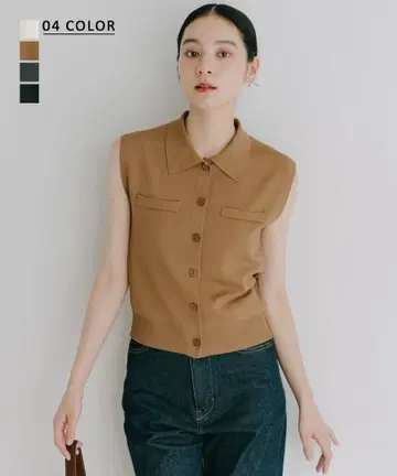 [택 포함 새상품] 베이스먼트 온라인 카라 부착 슬리브리스 니트