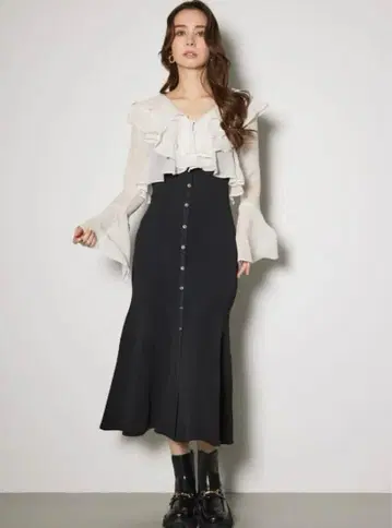 rienda 가디건 세트 니트 머메이드 원피스 블랙